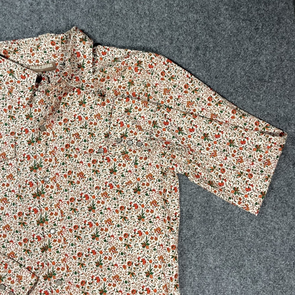 Machine Pearl Snap Shirt Women XL Western Yoke Button Up Floral Rodeo Equestrian